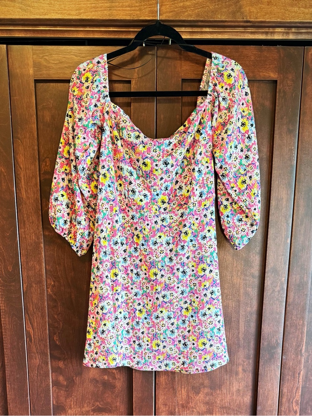 Floral Square-Neck Mini Dress in Pink